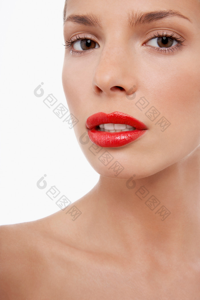 红唇女人面孔摄影图