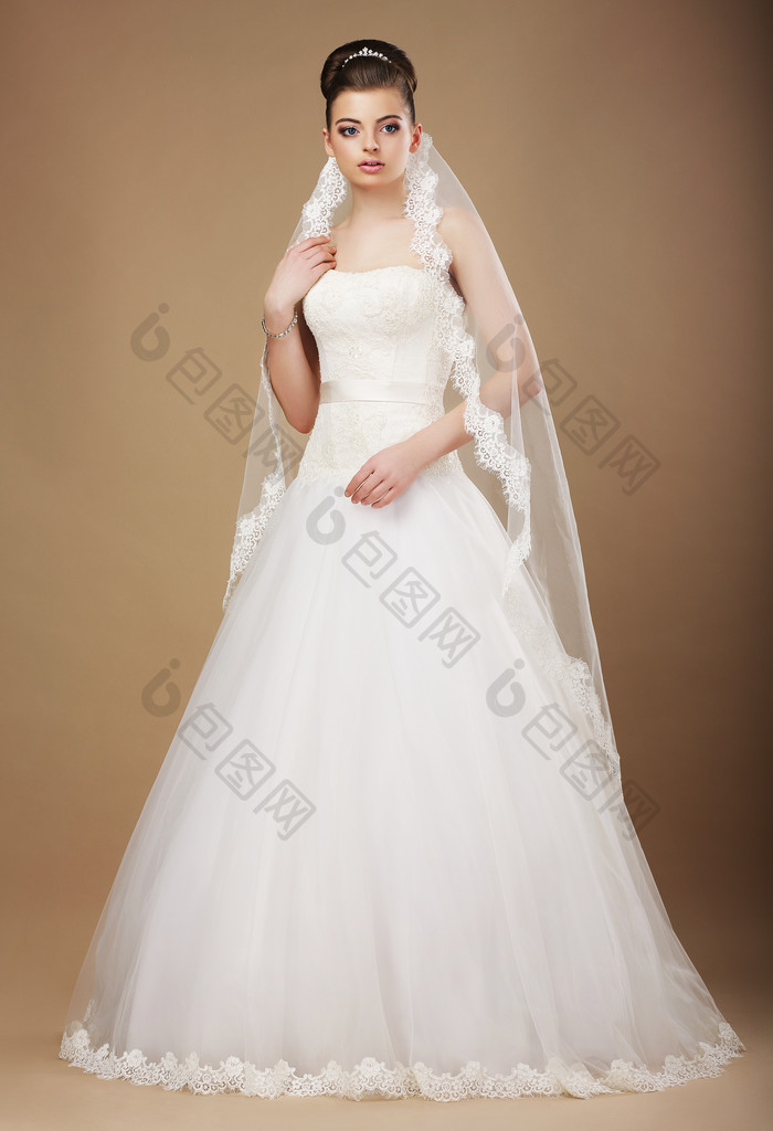 棕色的背景优雅美丽新娘图片摄影图