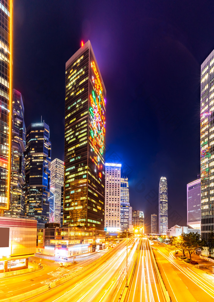 黑夜中的香港街景