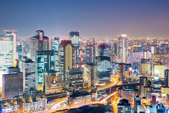 大阪摩登大楼夜景元素