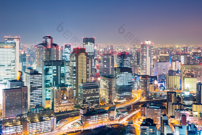 大阪摩登大楼夜景元素