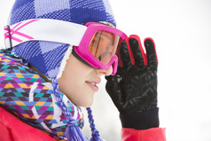 明亮风滑雪的女人摄影图