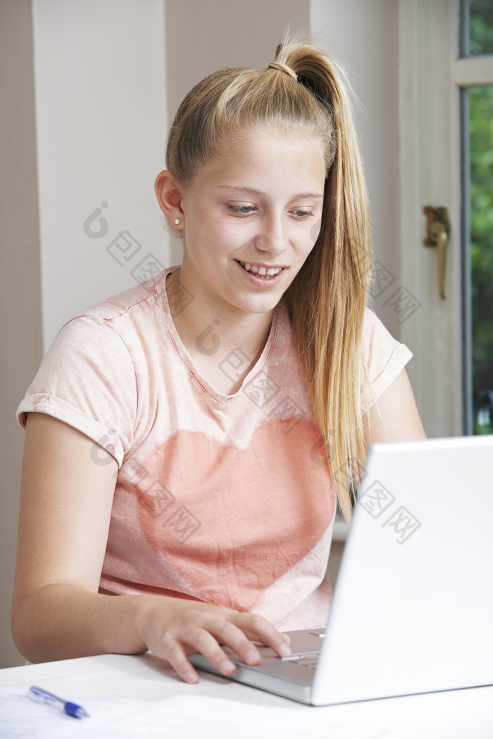 简约用电脑学习的女孩摄影图
