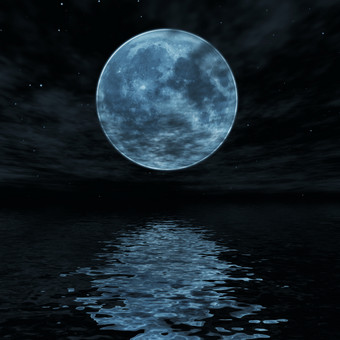 暗色<strong>水上</strong>的月亮摄影图