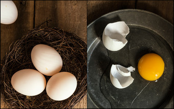 暗色调盘中生鸡蛋摄影图