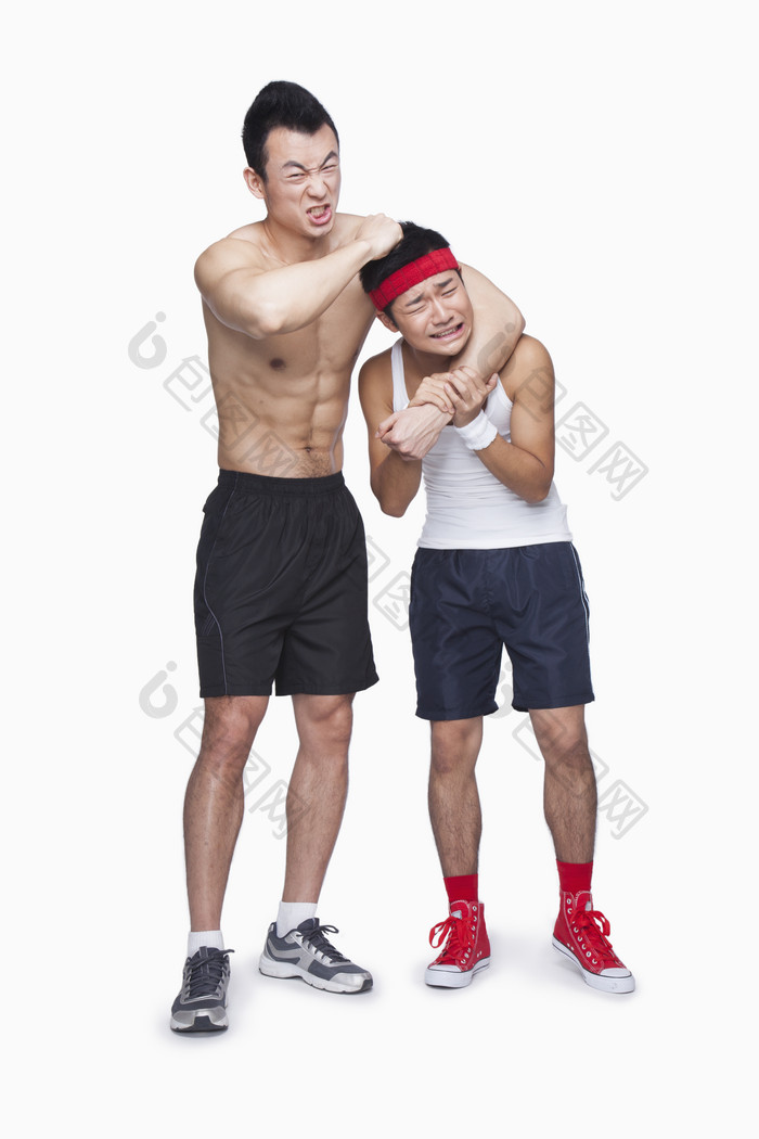 两个男人有肌肉的健壮的拳击打架锻炼运动
