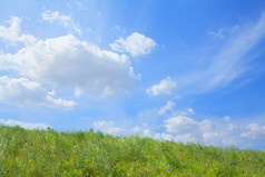 蓝天白云下的草坪