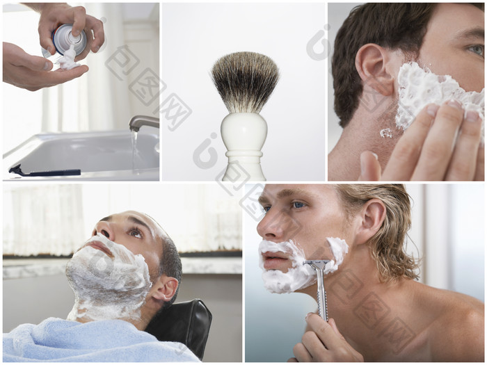 简约在刮胡子的一个男人摄影图