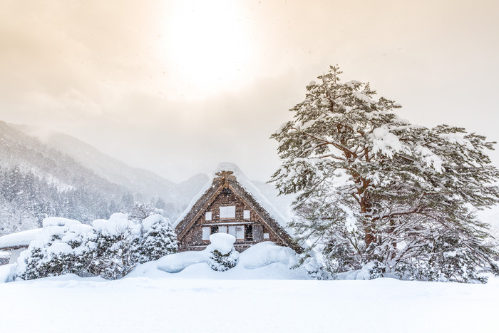 简约山上小屋子摄影图