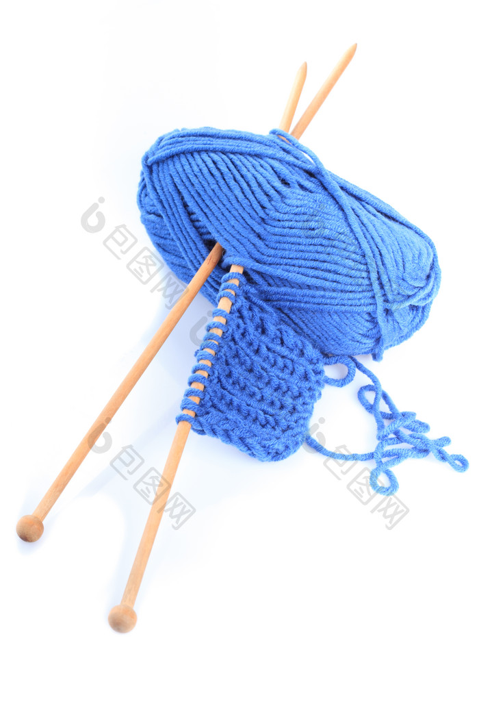 竹签毛衣针和蓝毛线