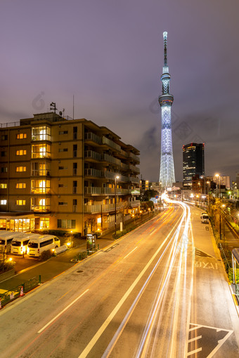 城市夜景高楼建筑交通公路