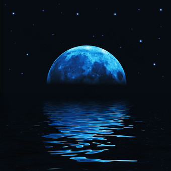 暗色调水面的月亮摄影图