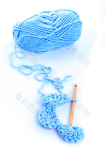 蓝色毛线针织线团