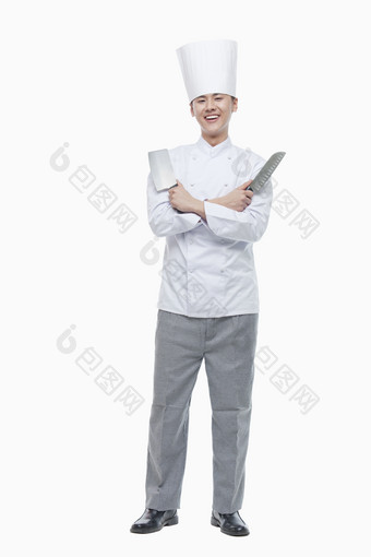 拿着菜刀的厨师摄影图