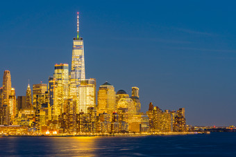 美国纽约楼房夜景摄影图
