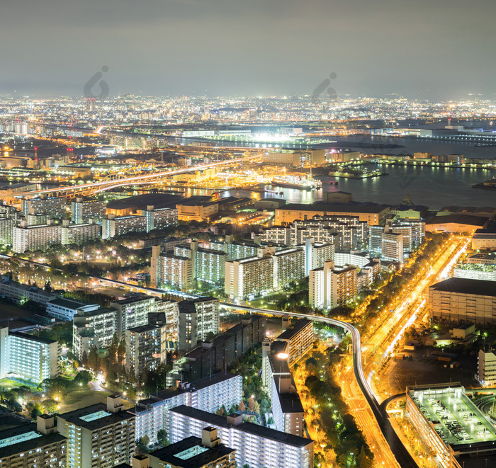 大阪天际城市景观摄影图