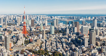 俯拍东京塔城市建筑