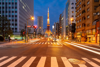 夜晚日本东京街道摄影图