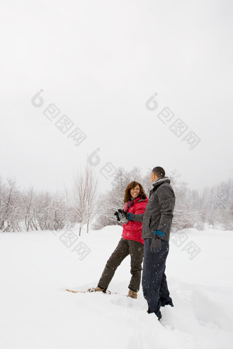 灰色调雪地中的夫妇摄影图