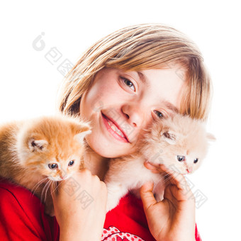 女孩和宠物猫摄影图
