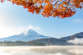 蓝色调富士山美景摄影图