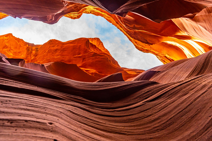 红色的峡谷大自然的蓝天白云沙漠旅游户外