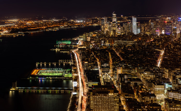 航拍美国纽约城市夜景