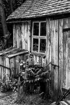 黑白风格破旧房屋摄影图