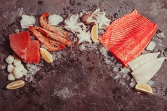 地上的海鲜鱼肉摄影图