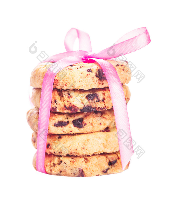 粉色蝴蝶结包住的曲奇饼干