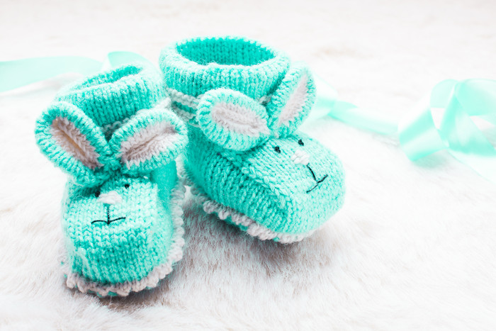 绿色兔子针织婴儿短靴