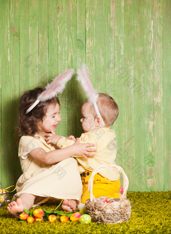 清新复活节兔儿童摄影图