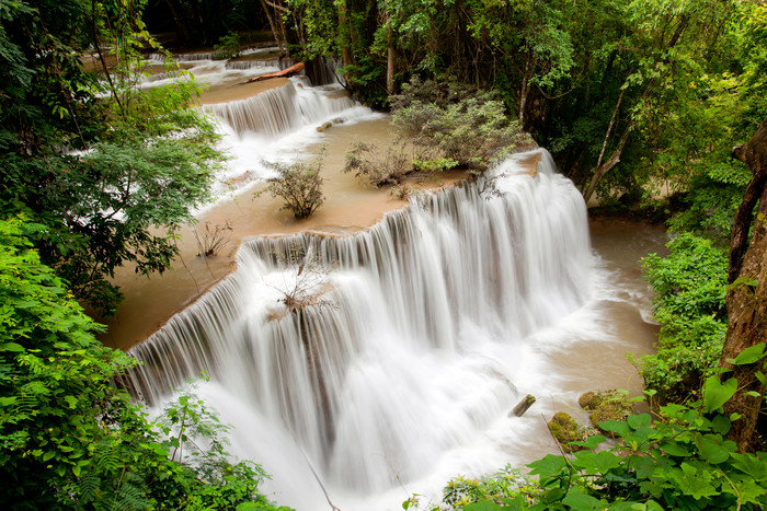 森林河流瀑布摄影图