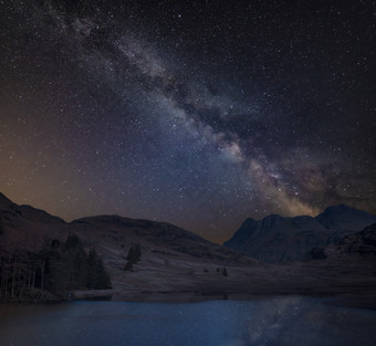 夜空下的河水摄影图