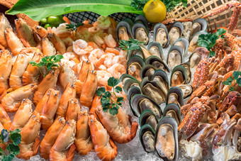 海鲜大虾和贻贝元素