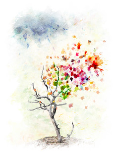 手绘风格一棵树摄影图