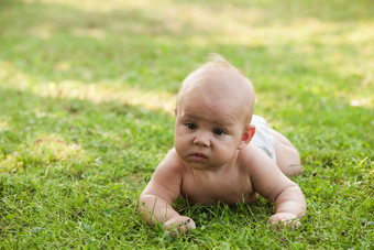 爬草地上的小婴儿