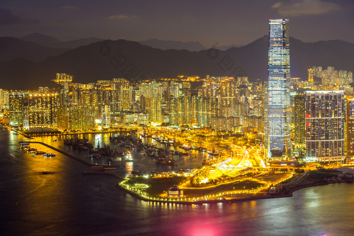 暗色调香港夜景摄影图