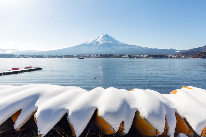 蓝天下的富士雪山