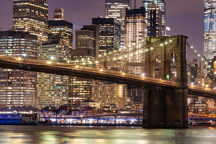 城市夜景布鲁克林桥摄影图