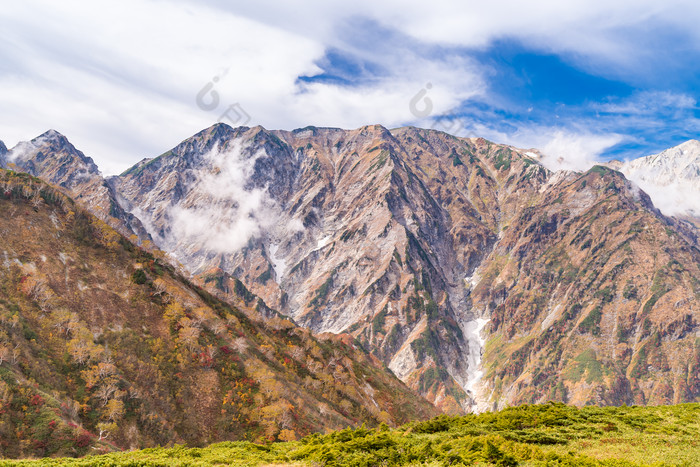 蓝天下的高山摄影图