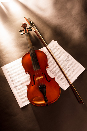 乐谱上的棕色小提琴