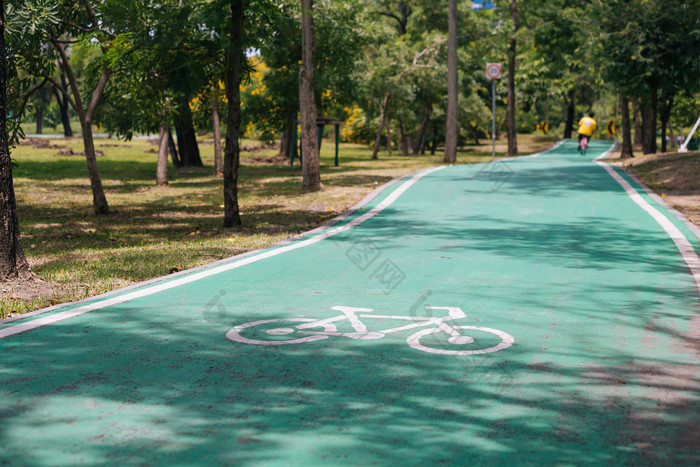 绿色出行自行车道摄影图