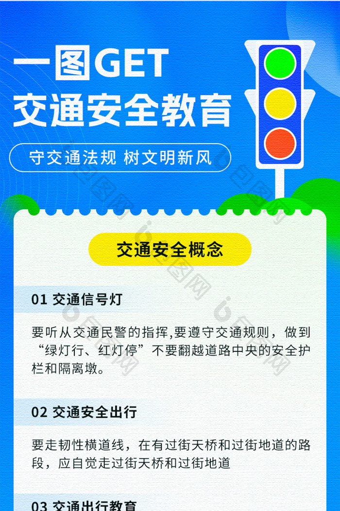 蓝色交通安全教育宣传指南h5信息长图