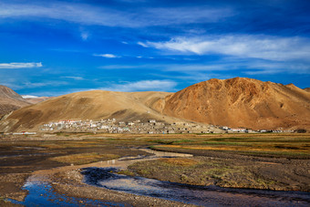 喜马拉雅山下村庄<strong>远景摄影</strong>图