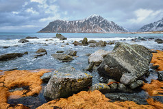 海洋海岸大石块摄影图