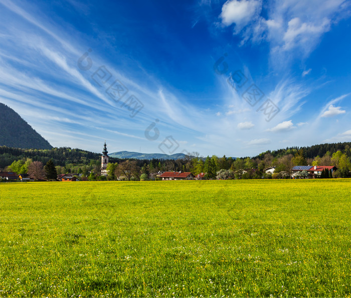 阿尔卑斯山脉巴伐利亚欧洲农村