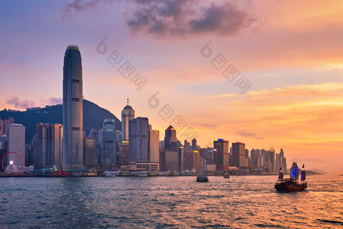 在香港城市景观市中心船