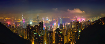 在香港摩天大楼天际线全景