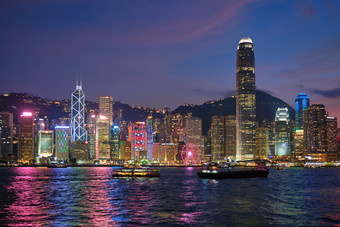 在香港天际线摩天大楼城市景观
